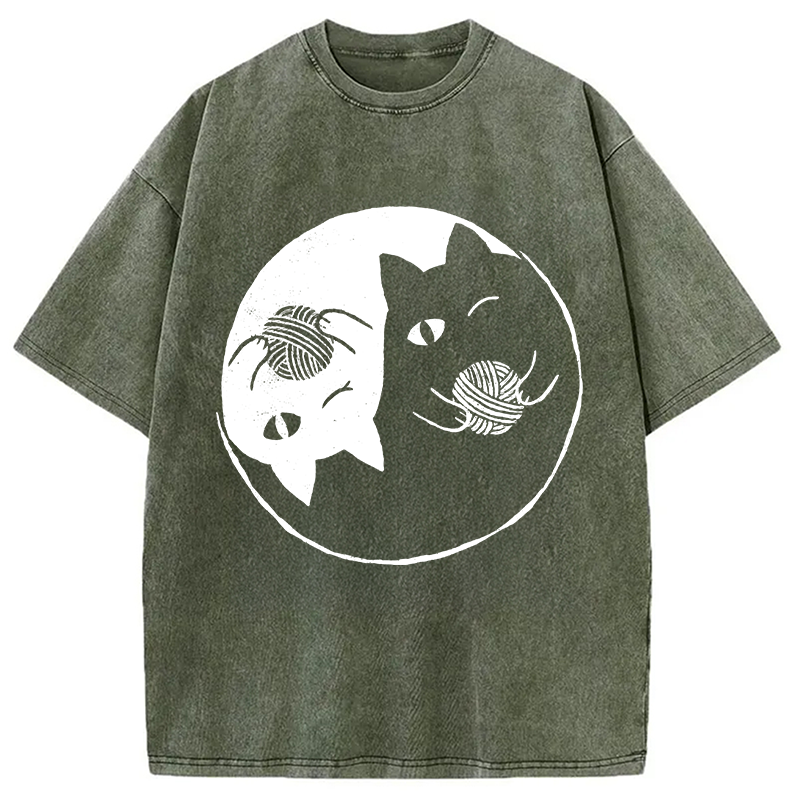 Modecanvas Yin Yarn Cat Washed T-Shirt-modecanvas