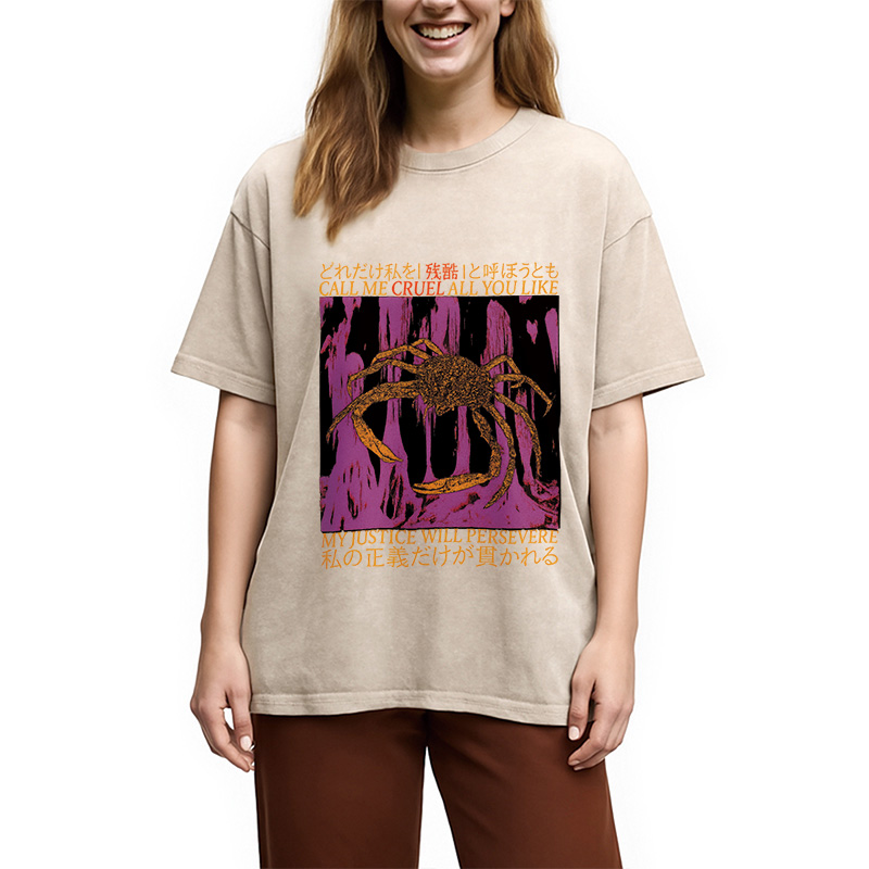 Modecanvas My Justice Will Persevere Funny Crab Washed T-Shirt