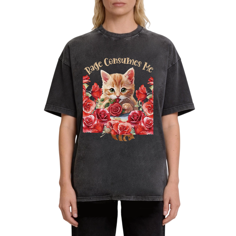 Modecanvas Rage Consumes Me Cat DTG Printing Washed T-Shirt