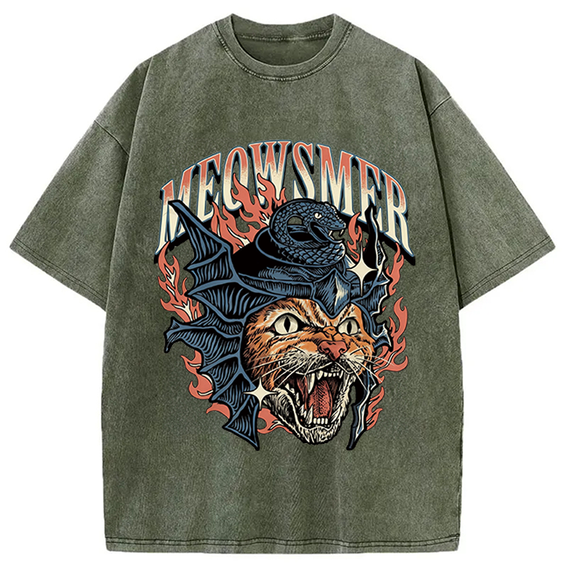 Modecanvas Meowsmer Cat DTG Printing Washed T-Shirt