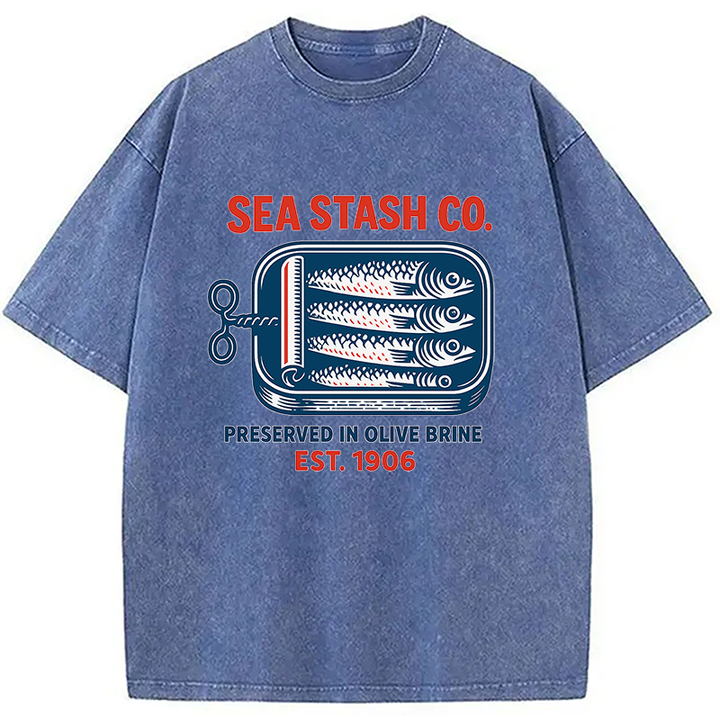 Modecanvas Funny Vintage Sardine Can Washed T-Shirt