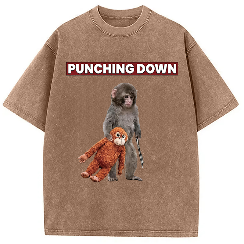 Modecanvas Punching Down Monkey DTG Printing Washed T-Shirt