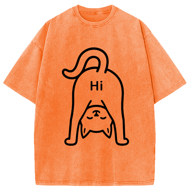 Modecanvas The Cat Says Hi Washed T-Shirt