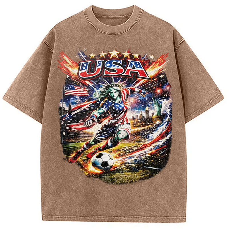 Modecanvas USA Football Skull DTG Printing Washed T-Shirt