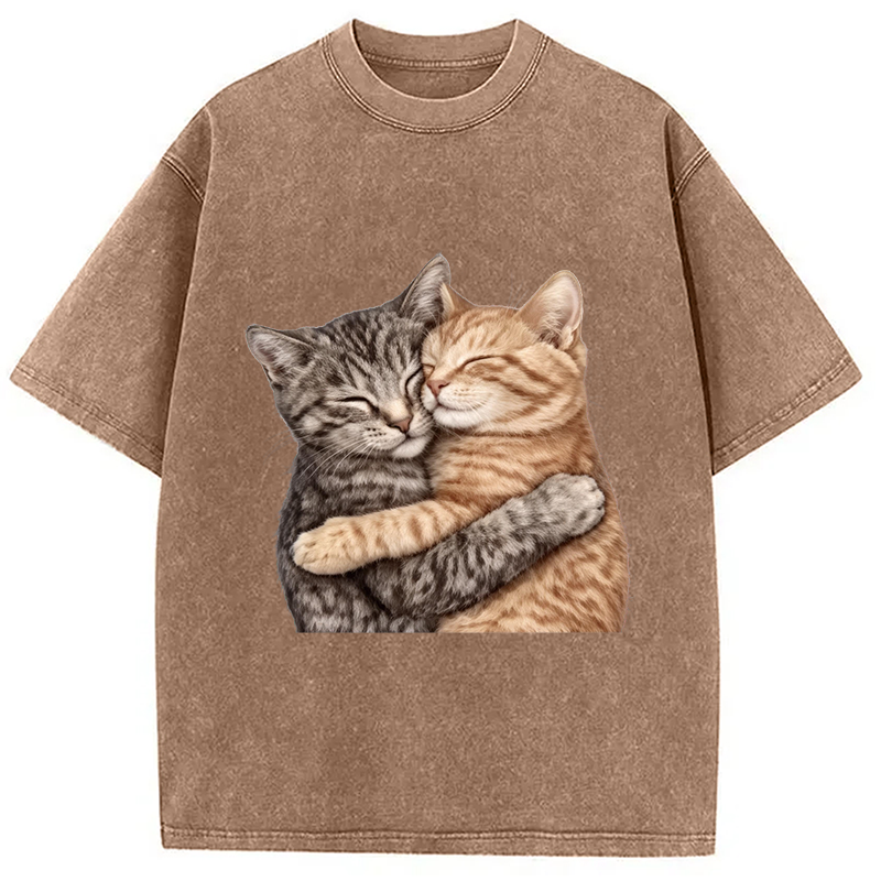 Modecanvas Cute Huggable Cat DTG Printing Washed T-Shirt