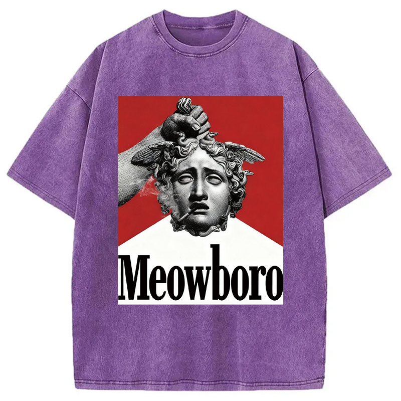 Modecanvas Funny Meowboro Cigarettes Meme Vintage Washed T-Shirt
