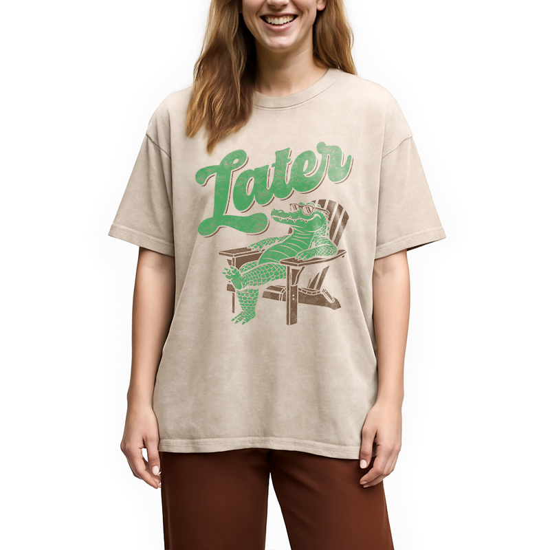 Modecanvas Funny Later Gator DTG Printing Washed T-Shirt