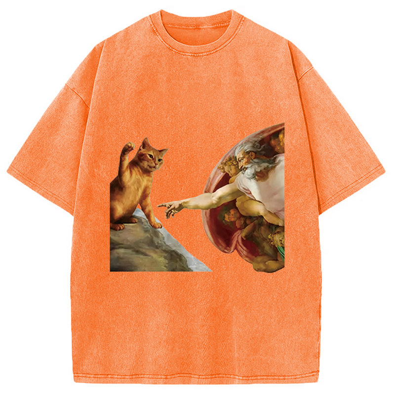 Modecanvas The Creation of Cat Washed T-Shirt-modecanvas