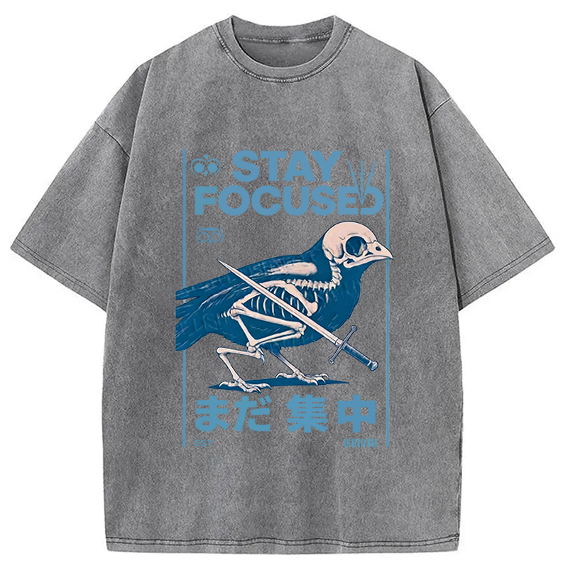 Modecanvas Bird Skull Japanese DTG Printing Washed T-Shirt