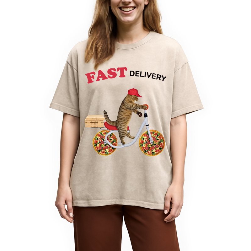 Modecanvas Fast Delivery Cat DTG Printing Washed T-Shirt