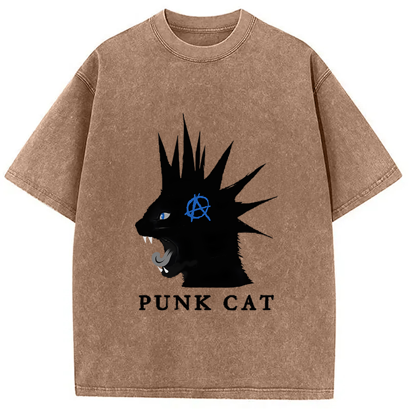 Modecanvas Punk Cat Funny Washed T-Shirt