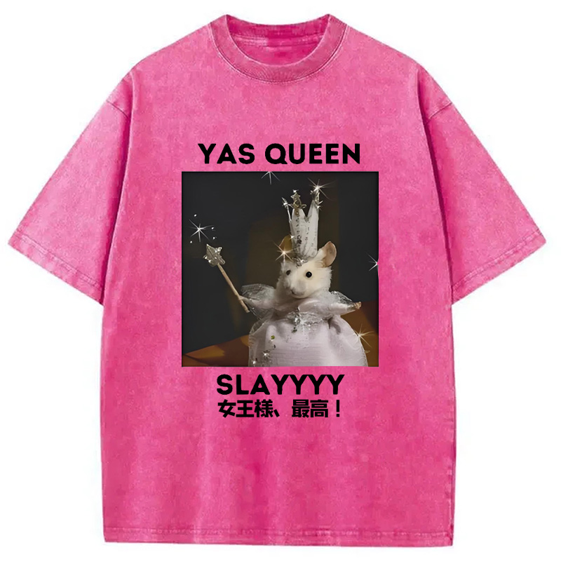 Modecanvas Yasss Queen Slay Meme Washed T-Shirt