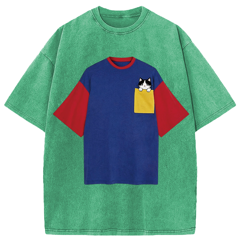 Modecanvas Color-blocked Shirt Of DTG Printing Washed T-Shirt