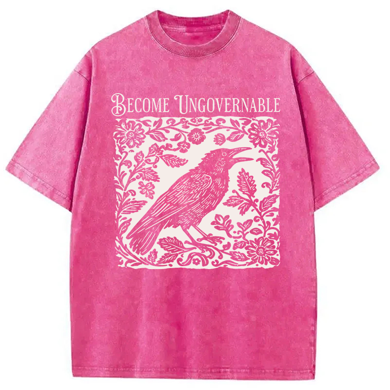 Modecanvas Become Ungovernable Bird DTG Printing Washed T-Shirt