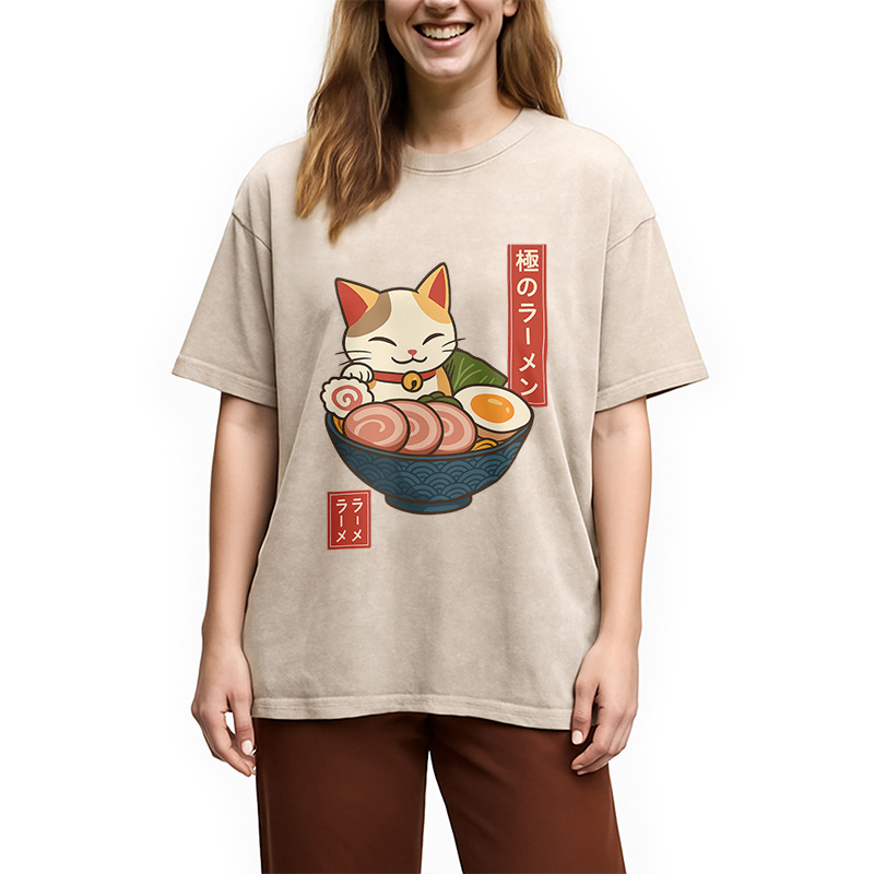 Modecanvas Neko Ramen Washed T-Shirt
