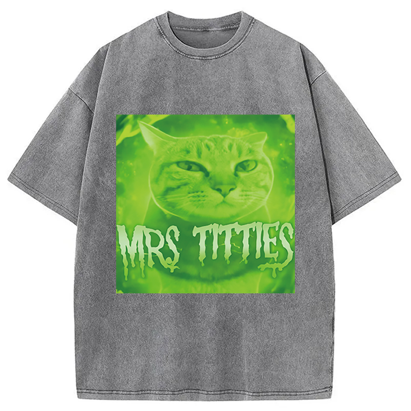 Modecanvas Mrs Titties Cat Meme DTG Printing Washed T-Shirt