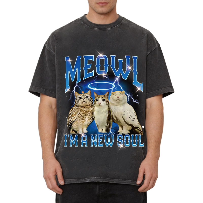 Modecanvas Meowl Cat Owl DTG Printing Washed T-Shirt