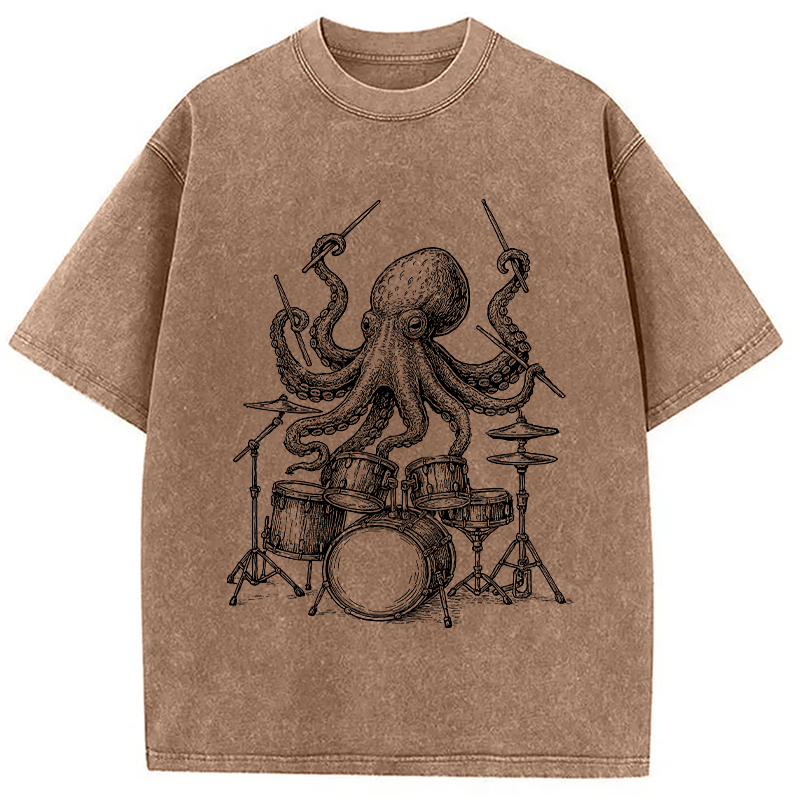 Modecanvas Octopus Drummer Washed T-Shirt