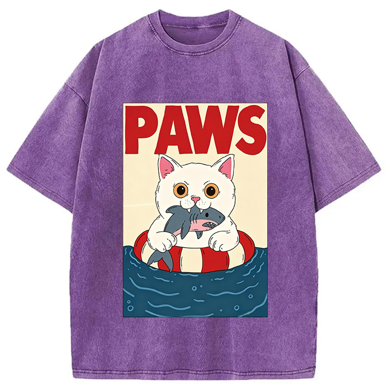 Modecanvas Cat Eats Shark DTG Printing Washed T-Shirt