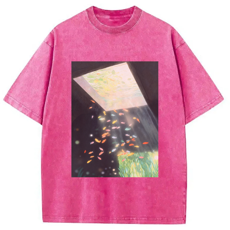 Modecanvas Fish Swimming in the Air Washed T-Shirt