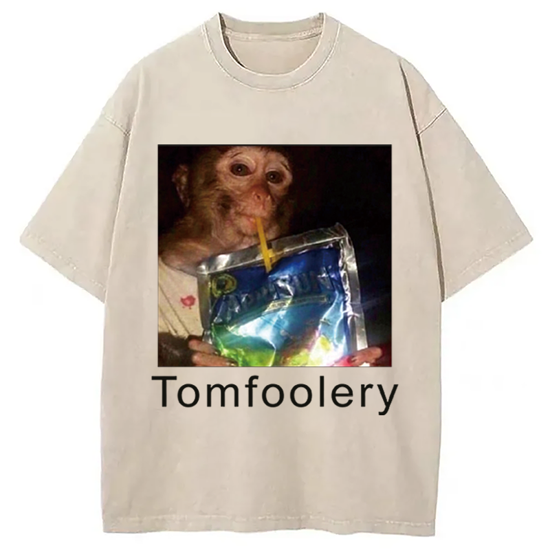 Modecanvas Tomfoolery Monkey Drinking Meme DTG Printing Washed T-Shirt