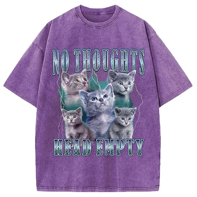 Modecanvas No Toughts Head Empty Funny Cat Meme DTG Printing Washed T-Shirt