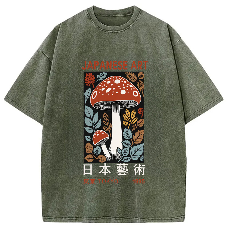 Modecanvas Fall Forest Mushroom Washed T-Shirt