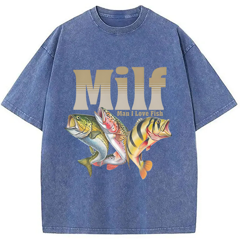Modecanvas Man I Love Fish Meme Washed T-Shirt-modecanvas