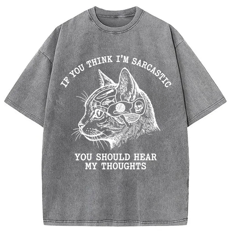 Modecanvas Sarcastic Thoughts Funny Cat DTG Printing Washed T-Shirt