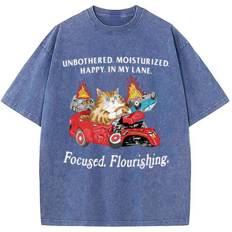 Modecanvas Unbothered Cat DTG Printing Washed T-Shirt