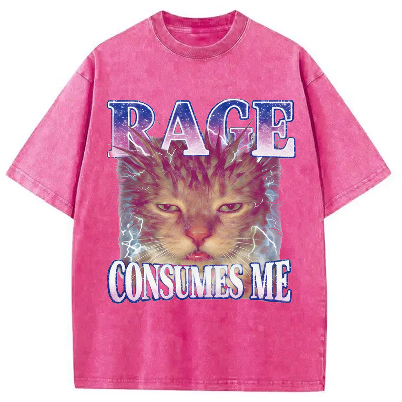 Modecanvas Rage Consumes Me Cat Funny Pet Meme DTG Printing Washed T-Shirt