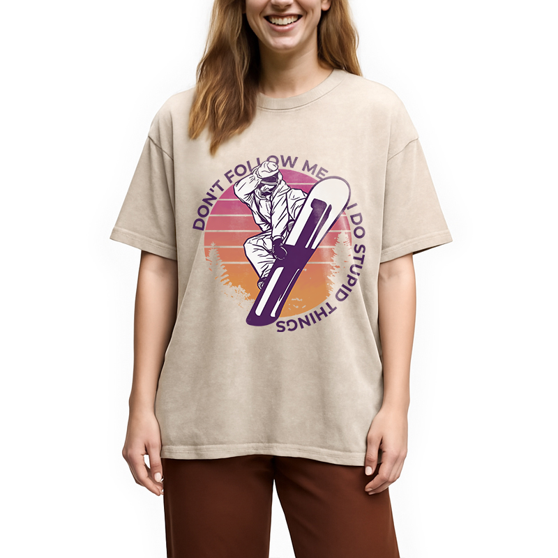 Modecanvas Snowboarding Dont Follow Me Funny DTG Printing Washed T-Shirt