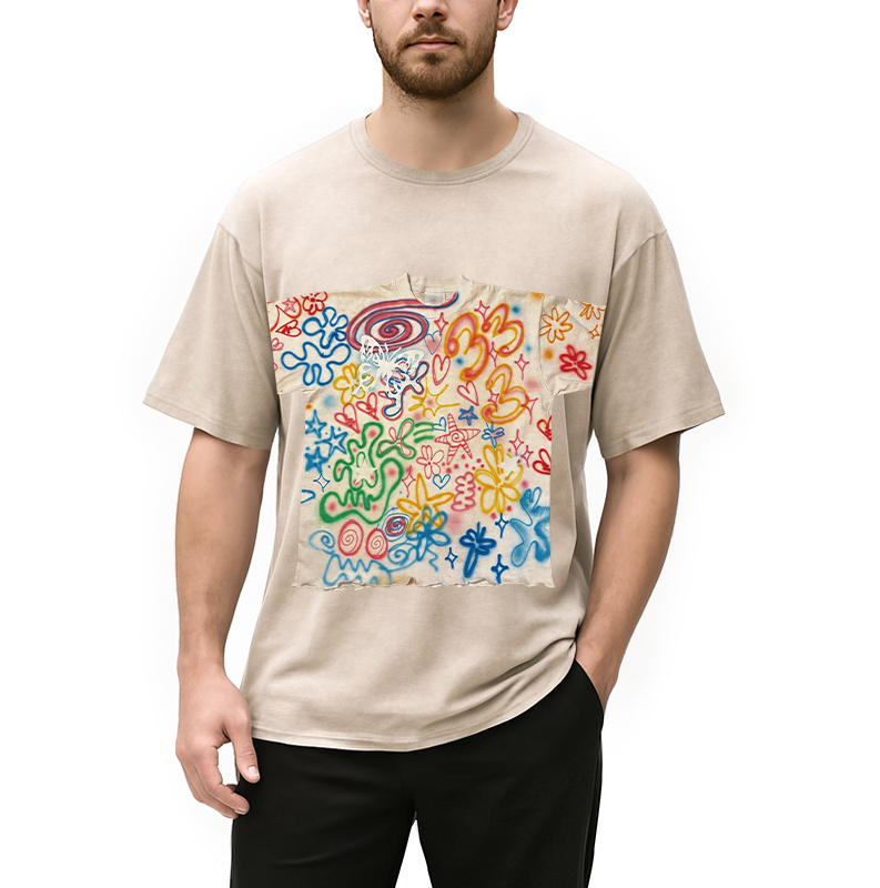 Modecanvas Graffiti Art Shirt Of DTG Printing Washed T-Shirt