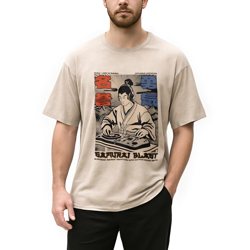 Modecanvas Samurai DJ Japanese Washed T-Shirt