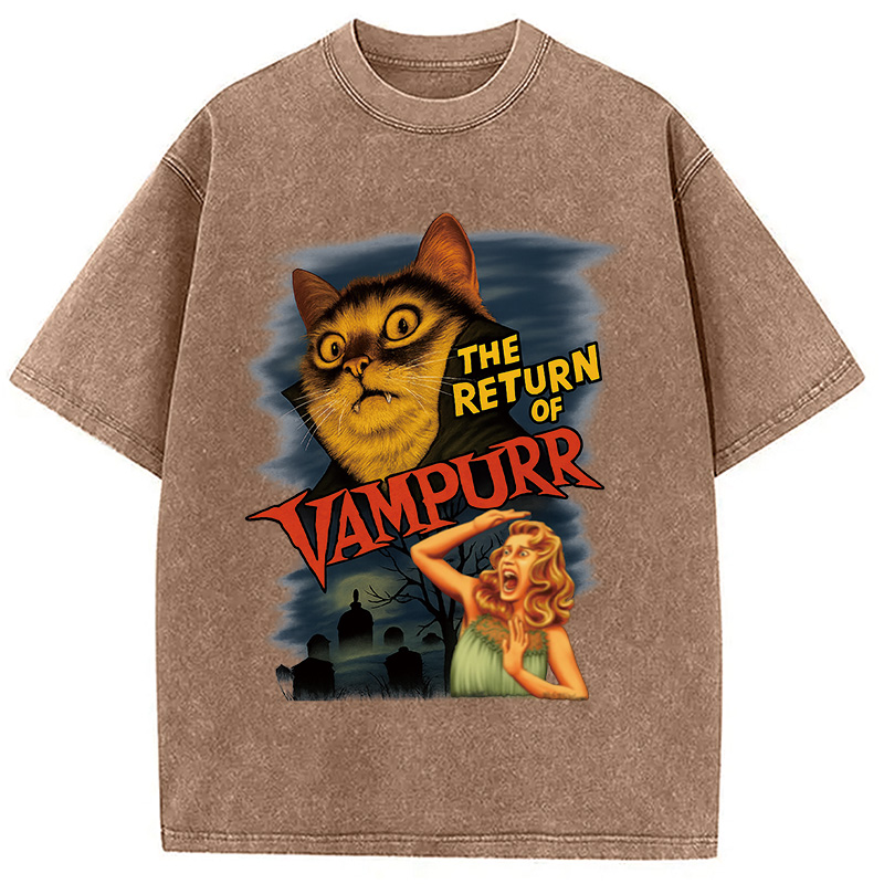 Modecanvas The Return of Vampurr The Halloween Cat Washed T-Shirt