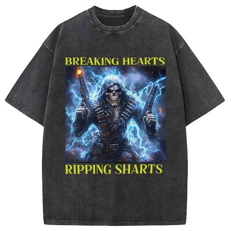 Modecanvas Breaking Hearts Ripping DTG Printing Washed T-Shirt
