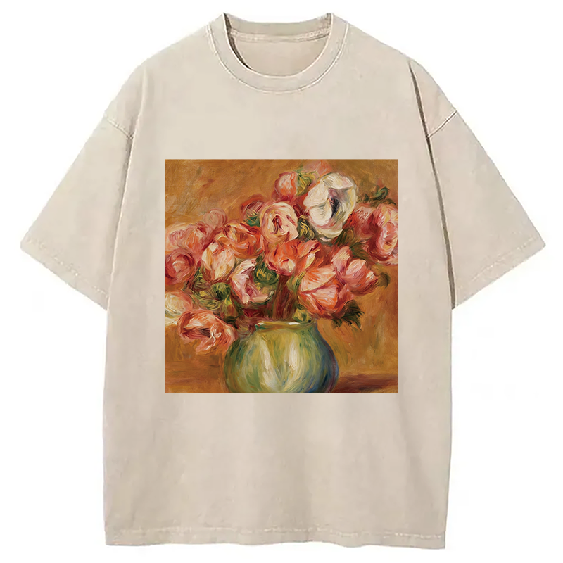 Modecanvas Vintage Flowers DTG Printing Washed T-Shirt