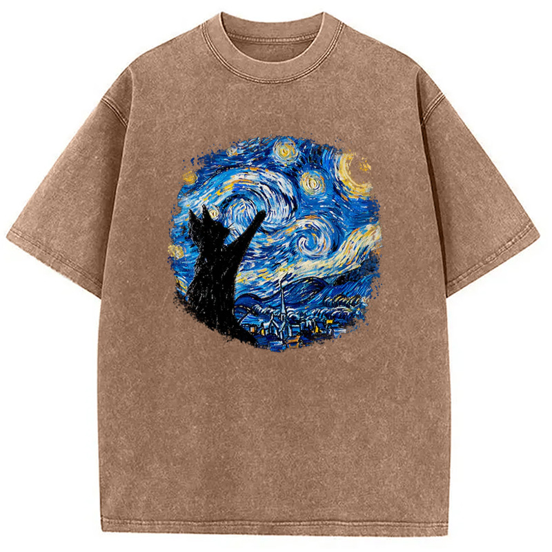 Modecanvas Starry Night Cat Washed T-Shirt