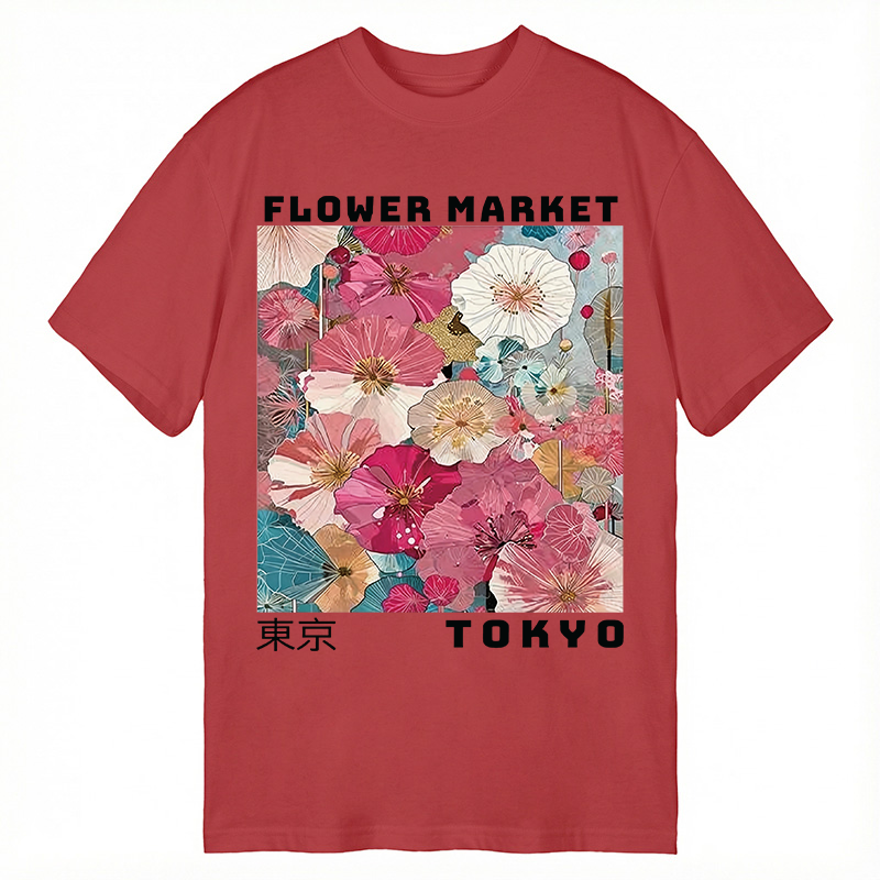 Modecanvas Market Colorful Floral Art DTG Printing Classic T-Shirt-modecanvas