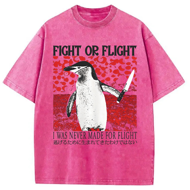 Modecanvas Vintage Japanese Funny Penguin DTG Printing Washed T-Shirt-modecanvas