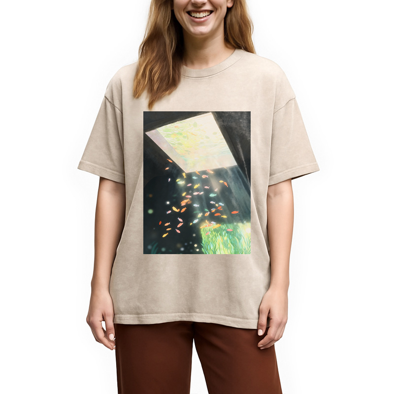 Modecanvas Fish Swimming in the Air Washed T-Shirt