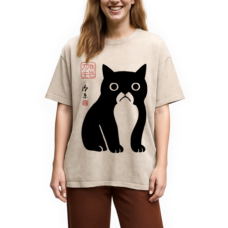 Modecanvas Funny Zen Cat Meme Washed T-Shirt