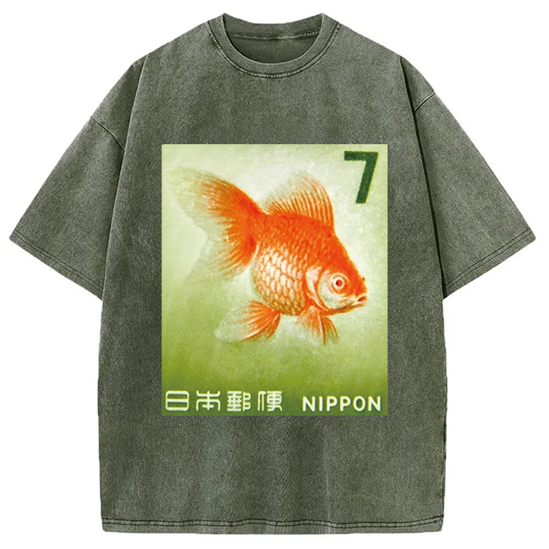 Modecanvas Goldfish Vintage DTG Printing Washed T-Shirt