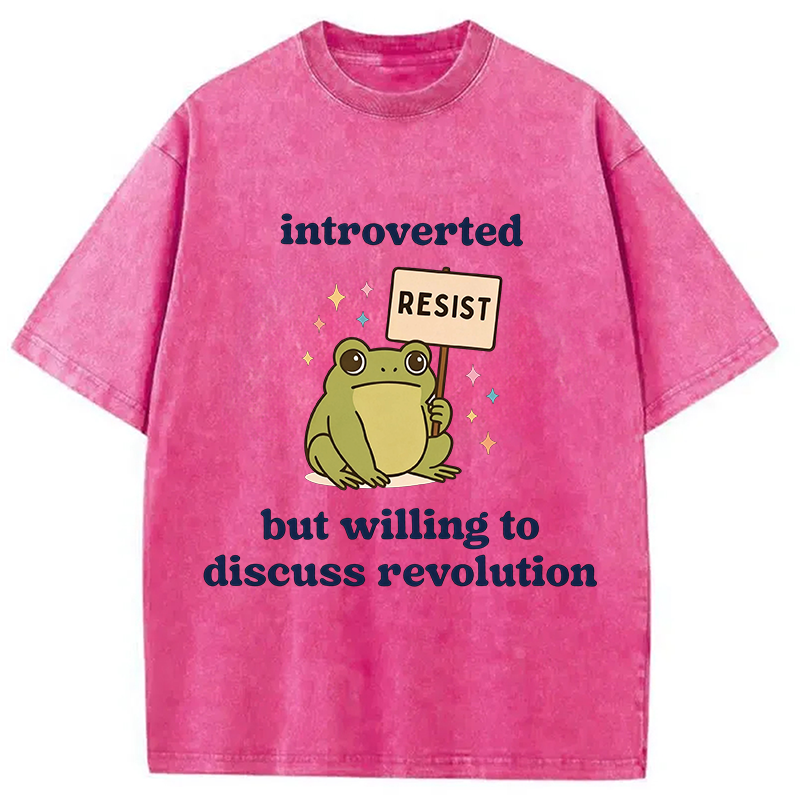 Modecanvas Introverted Resistance Frog Washed T-Shirt-modecanvas