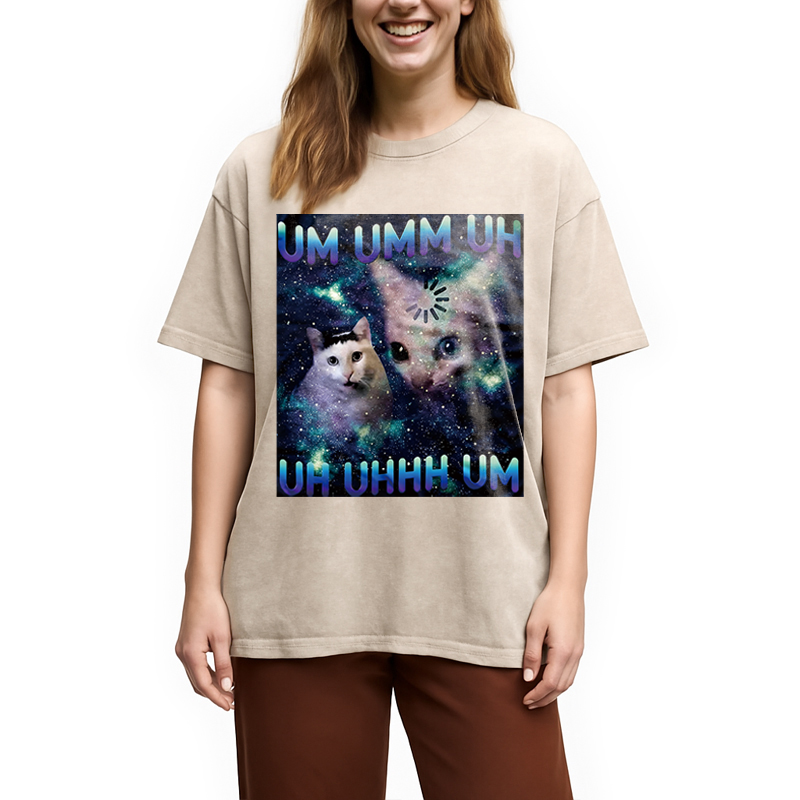 Modecanvas UM UHH Funny Huh Cat Meme DTG Printing Washed T-Shirt