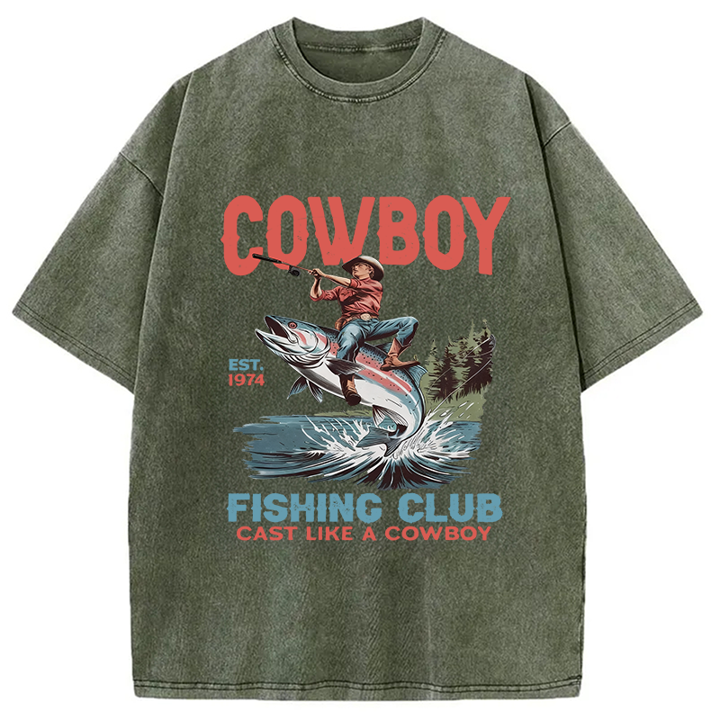 Modecanvas Vintage Cowboy Fish Washed T-Shirt