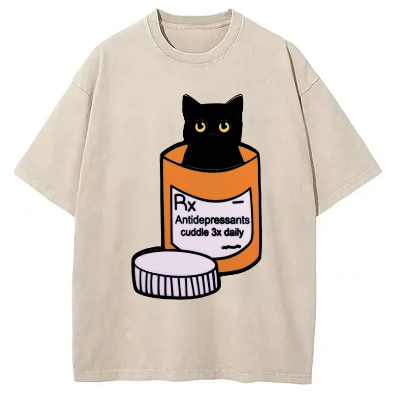 Modecanvas Black Cat Medicine Bottle Washed T-Shirt