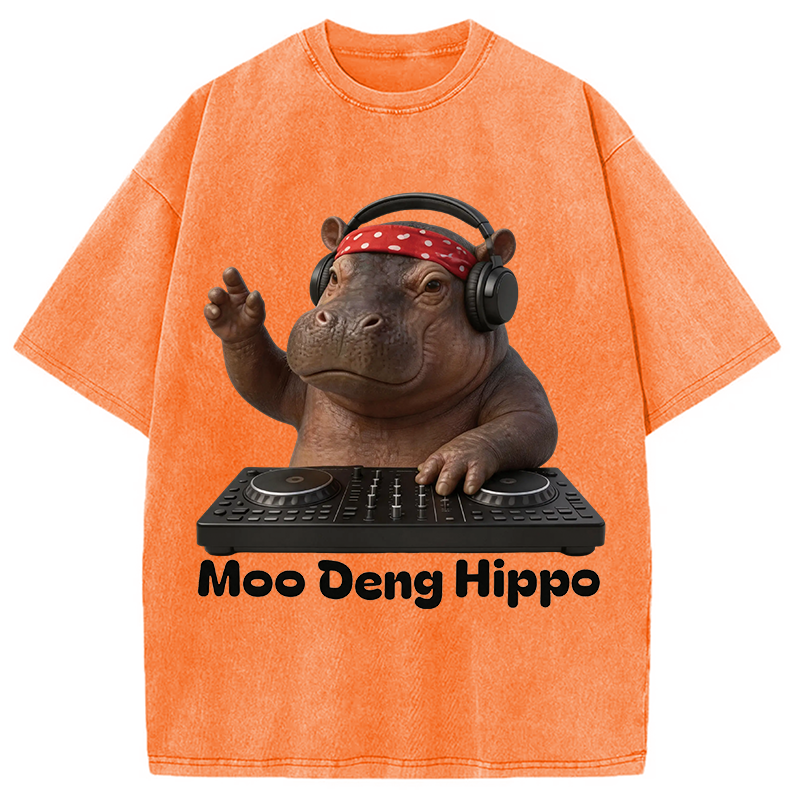 Modecanvas Moo Deng Hippo DTG Printing Washed T-Shirt