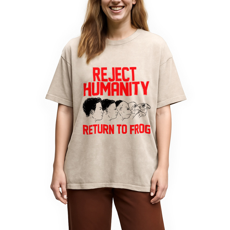 Modecanvas Funny Reject Humanity Return To Frog Japanese Washed T-Shirt