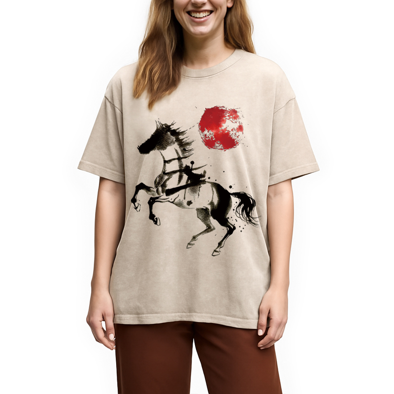 Modecanvas Spirit of the Horse DTG Printing Washed T-Shirt
